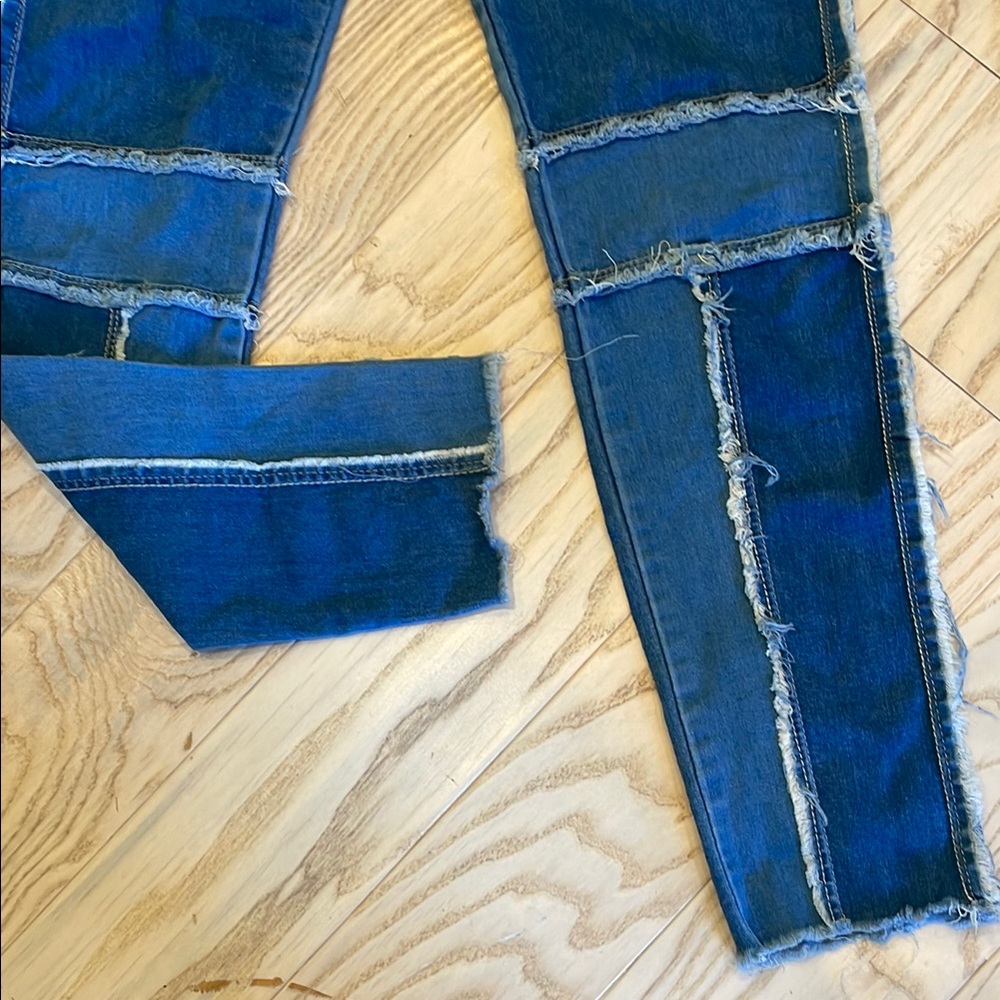 Women's Blue Patchwork Skinny Jeans - Picture 3 of 5